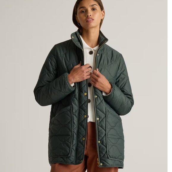 Quince Featherless Quilted Long Puffer Jacket in Verdant Green | Size S - Picture 2 of 10